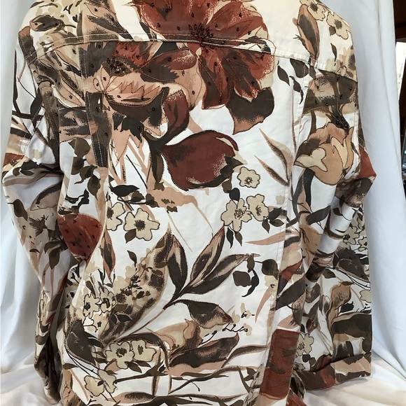 VTG Chicos Beaded Floral Jacket Large Brown 2 pockets - Picture 5 of 7